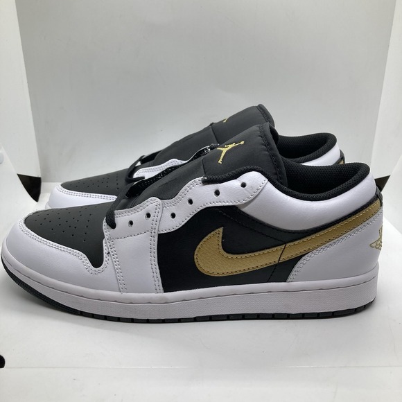 Nike Air Jordan 1 Low Men Size 10.5 Gold Swoosh Shoes Sneakers 553558-172 - Picture 2 of 10